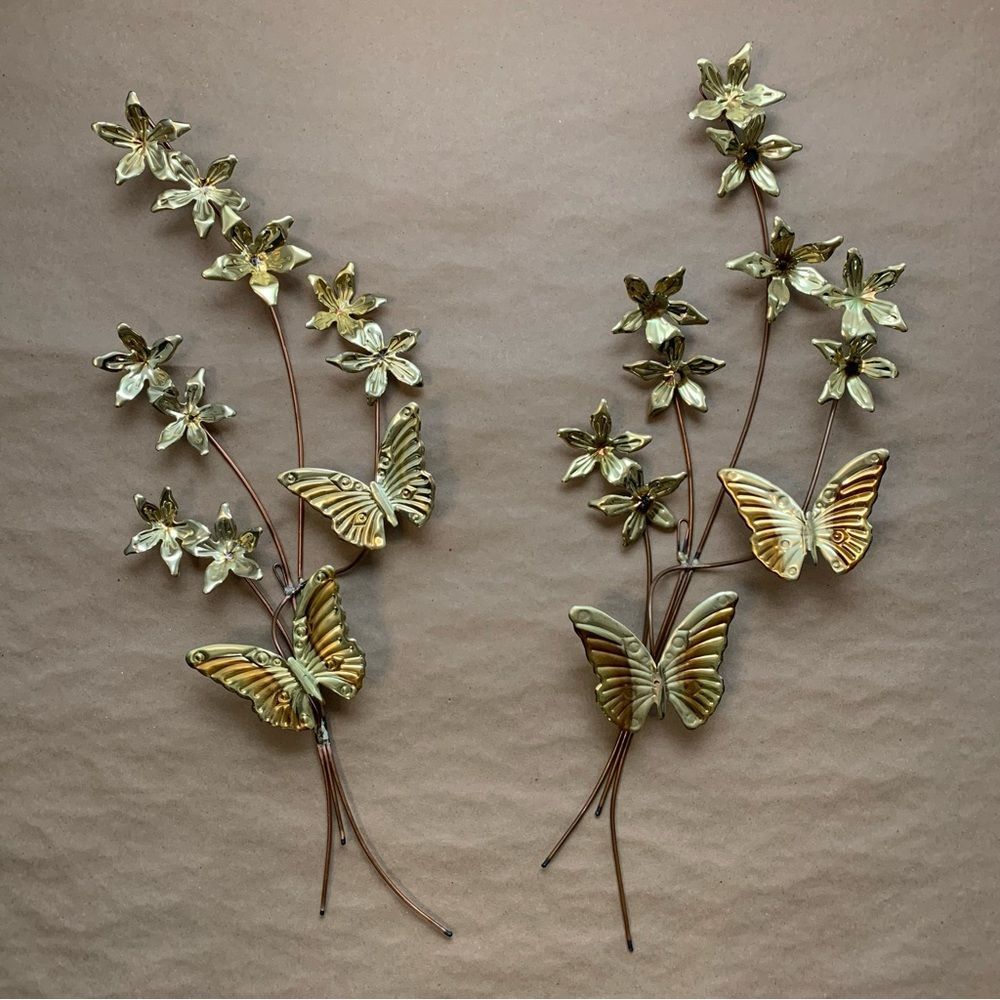 Vintage Brass Copper Home Interior’s Floral Butterfly Wall Art